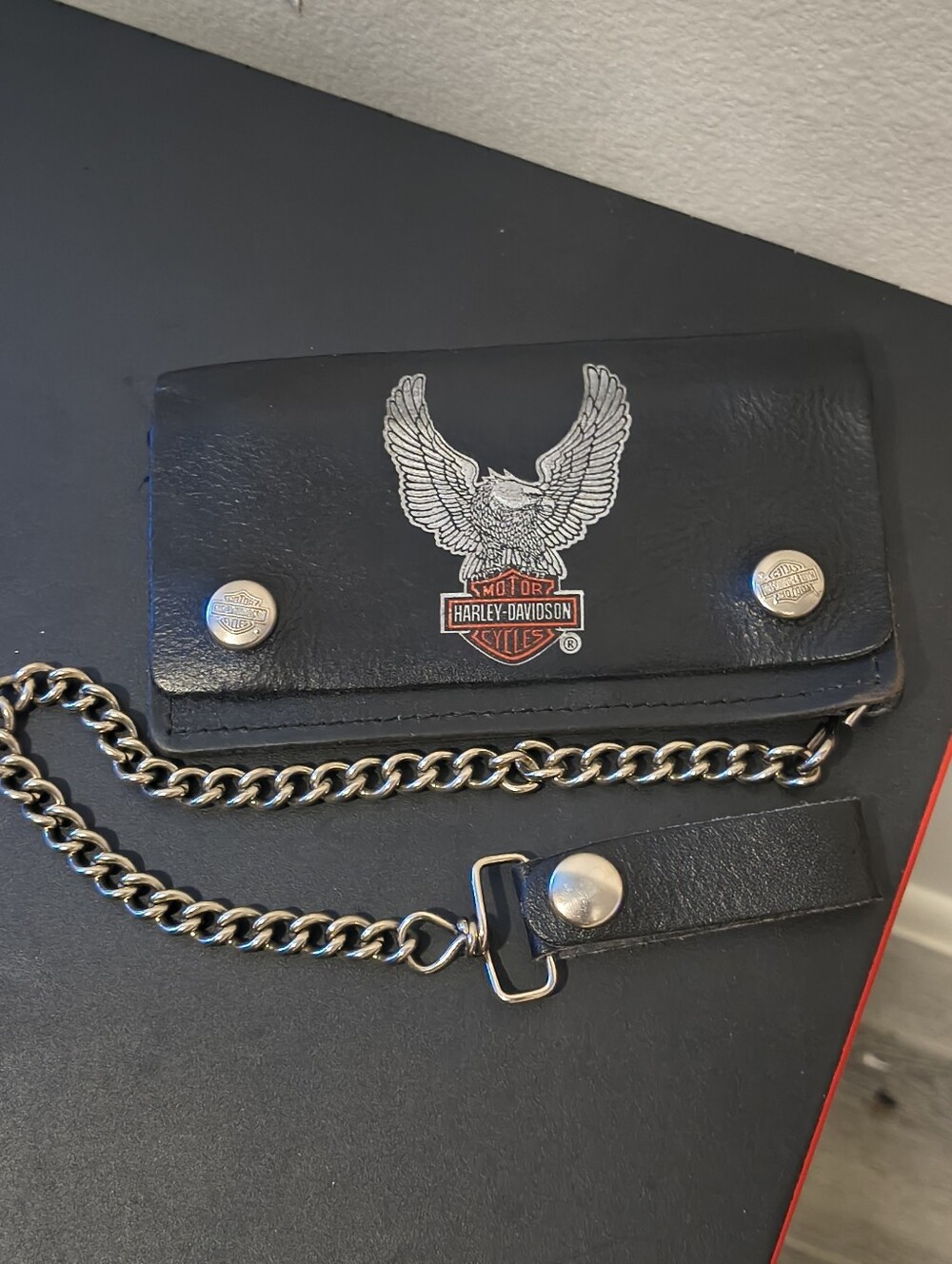 Harley-Davidson Black Wallet with Silver Eagle and Orange Logo